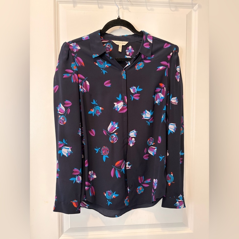 Rebecca Taylor 100% Silk Floral Blouse - Size 4